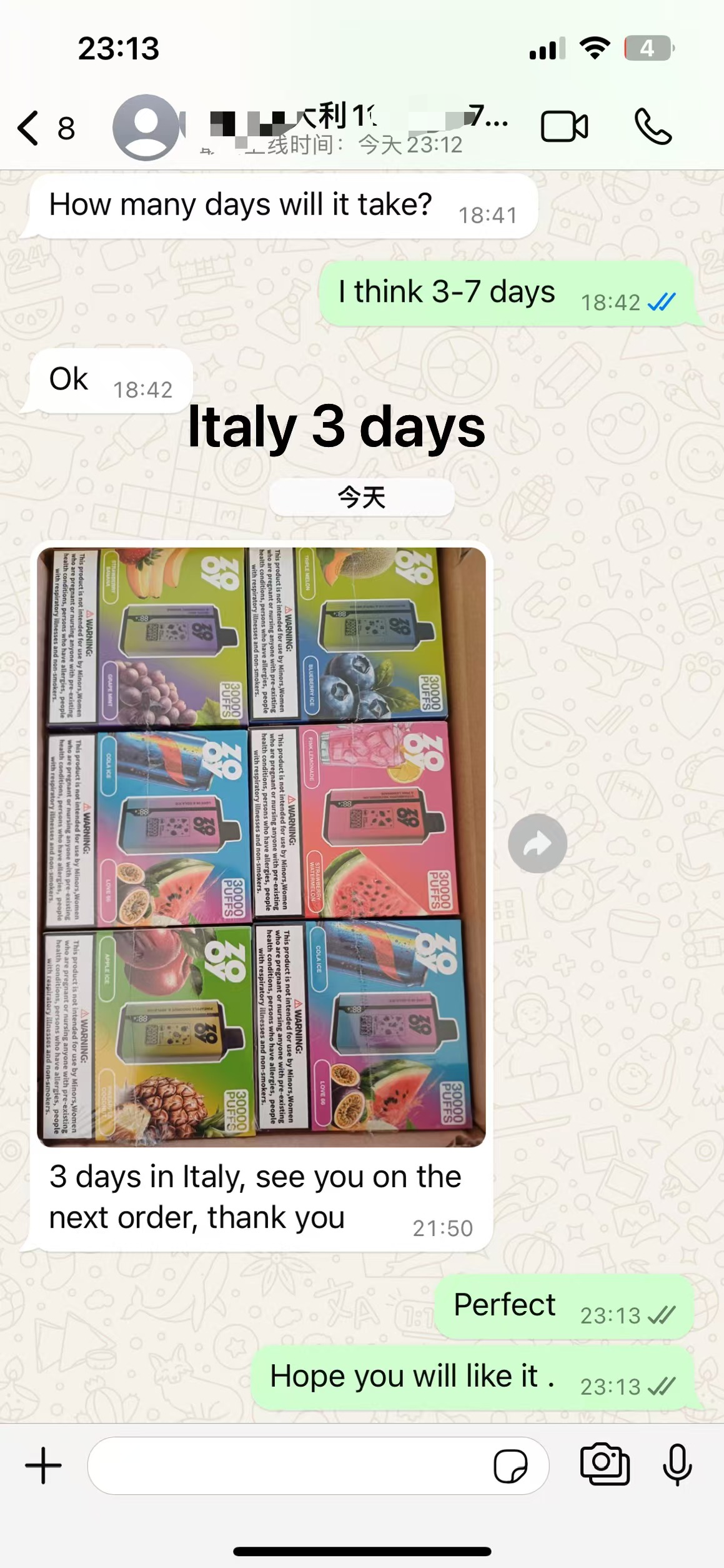 Italy customer delivery - Zooy 30K (6 flavors)